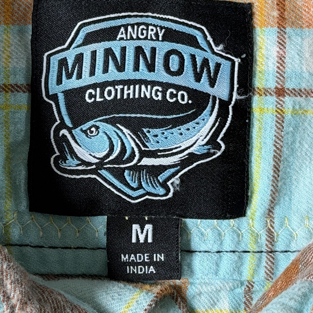 Angry Minnow Vintage Flannel Shirt Womens Medium Blue Plaid Wild Child Gypsy - Picture 9 of 13